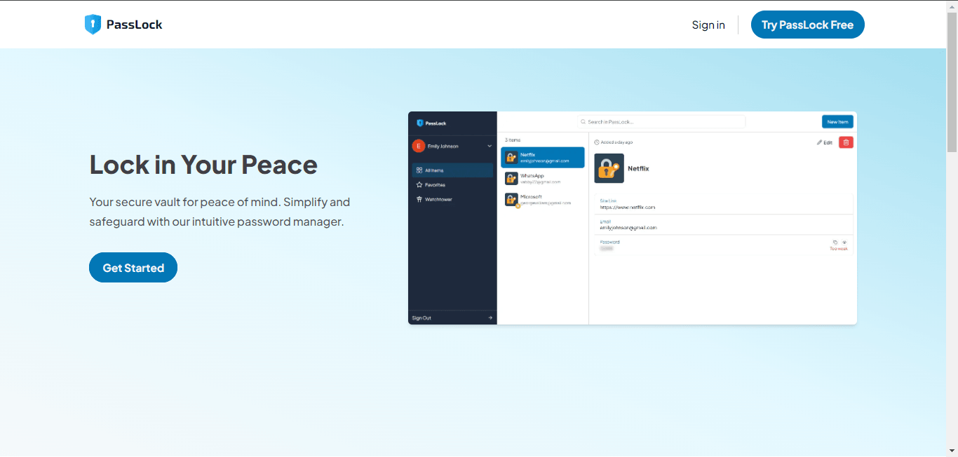PassLock landing page