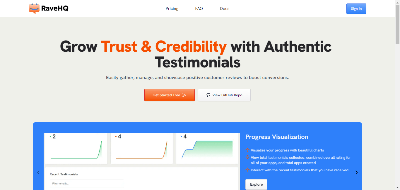 RaveHQ landing page