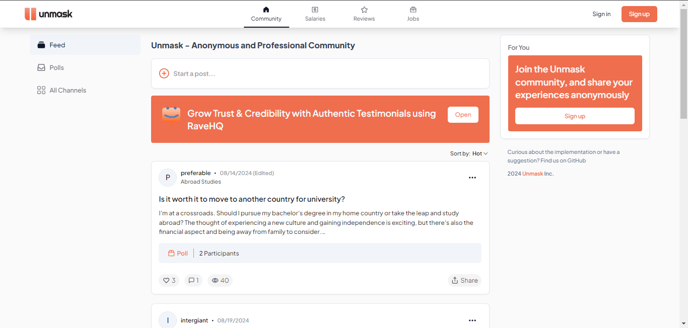 Unmask landing page