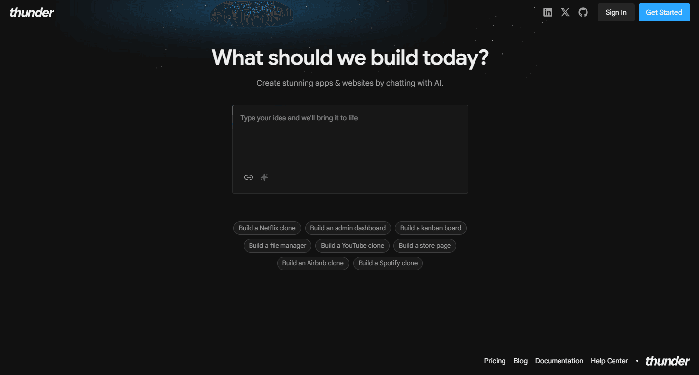 Thunder landing page