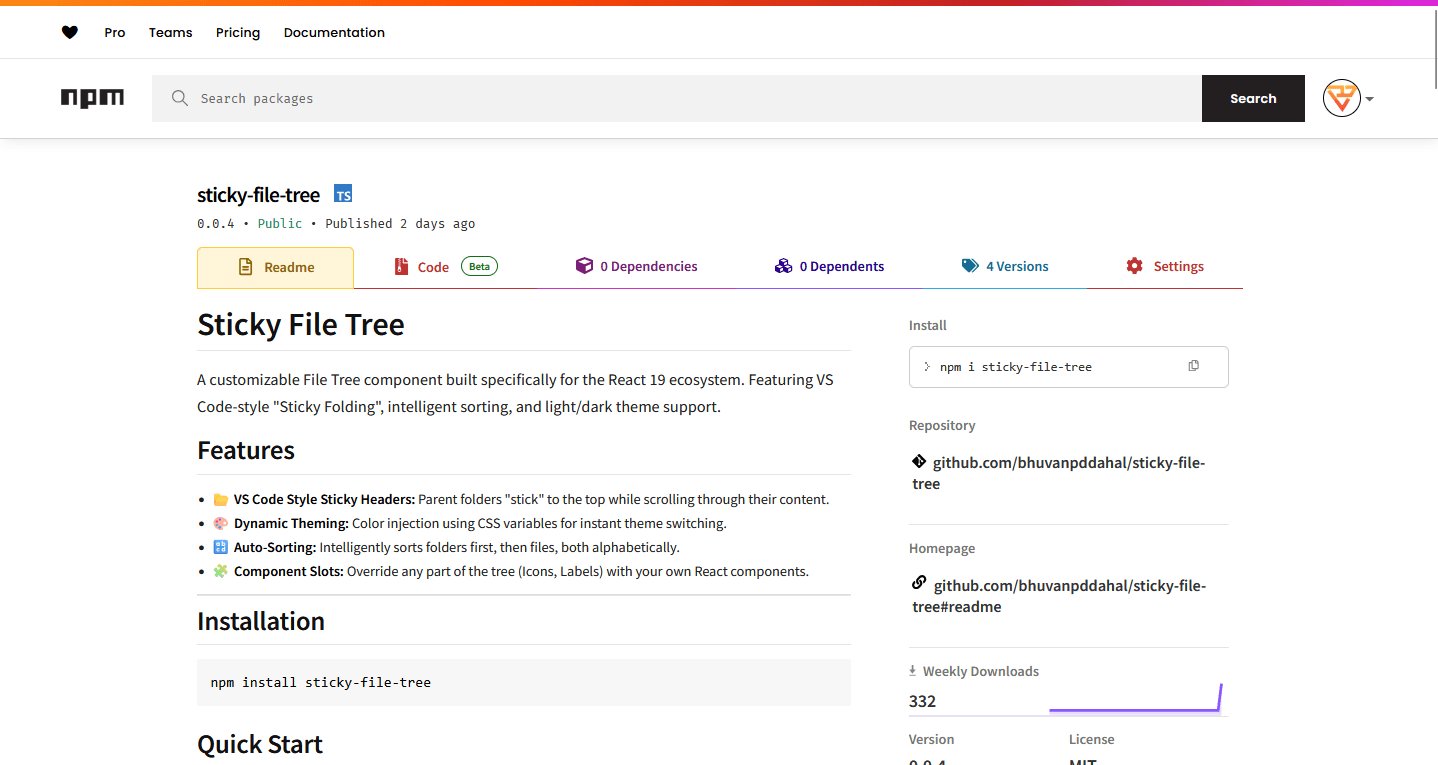 Sticky File Tree landing page