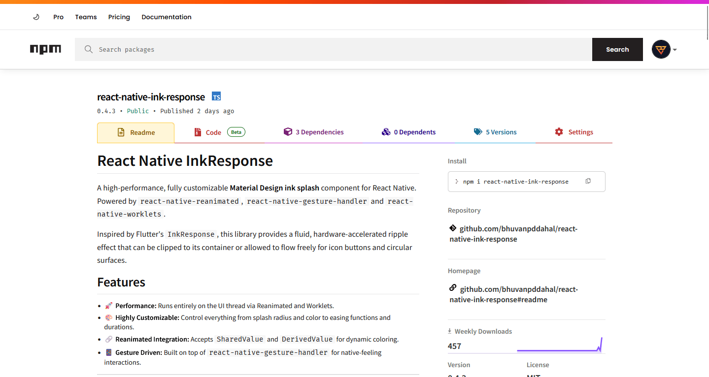 React Native InkResponse landing page